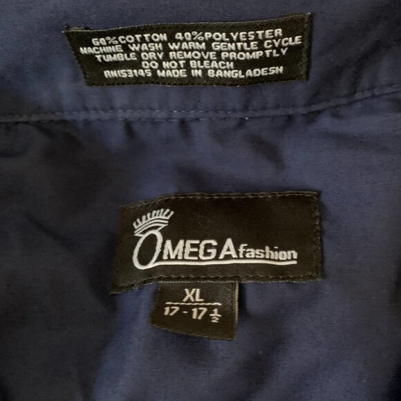 Omega Fashion Cuban Men's Blue Short Sleeve Button Up- Size XL 17-17 1/2 - Picture 3 of 5